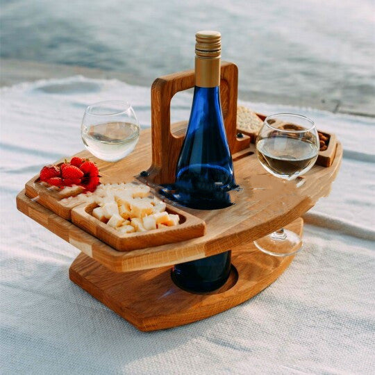 Plateau à vin pique-nique en plein air, verres à vin suspendus portables