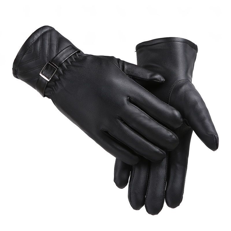 Winter Leather Gloves For Men And Women Velvet Thickened Cold-proof Warm Cycling Anti-slip Touch-screen Large Fleece Gloves