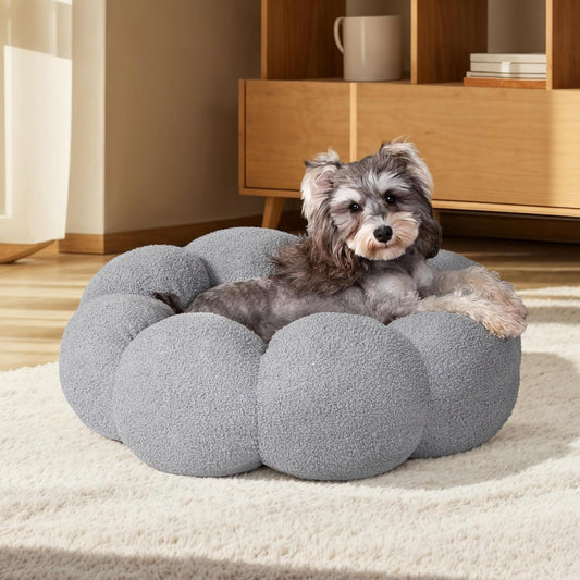 Calming Cat Beds For Indoor Cats Fluffy Flower Cat Dog Bed In Plush Teddy Sherpa Round Donut Cuddler Puppy Bed  Non Slip Machine Washable Pet Bed