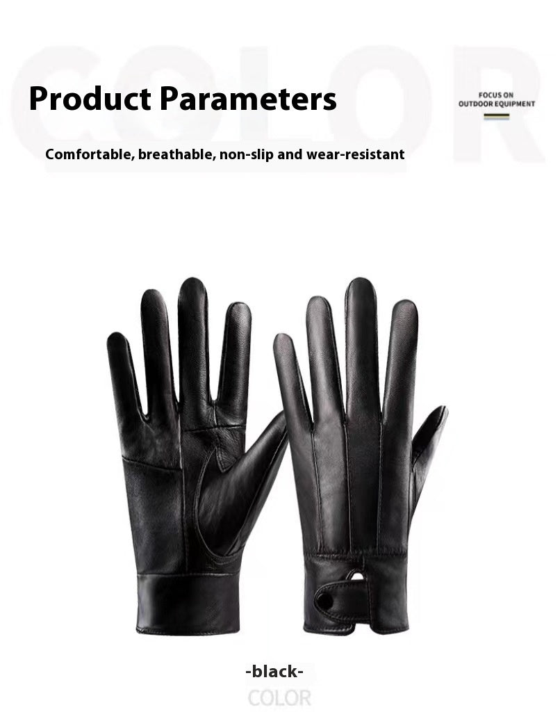 Genuine Leather Gloves For Men And Women Autumn And Winter Fleece-lined Thickened